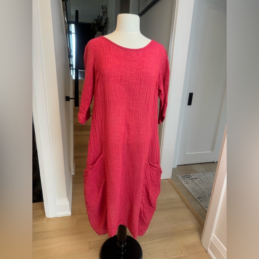 NWOT LUUKAA Coral Red Linen Dress Relaxed Fit Pocket Dress – Size 3